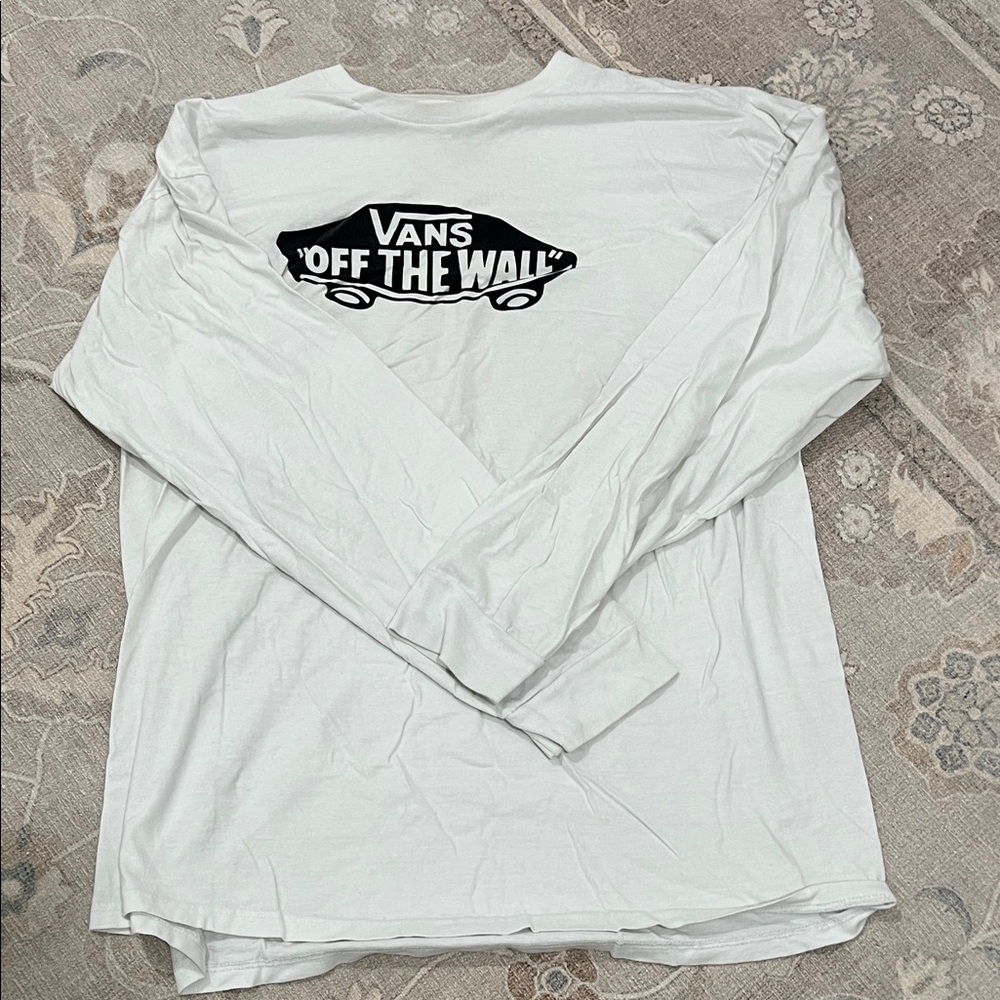 Vans White Long Sleeve Tee with Black Logo